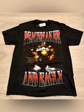 NWT DC Comics Peacemaker & Eagly Give Peace A Second Chance Mens Shirt Sz L HBO